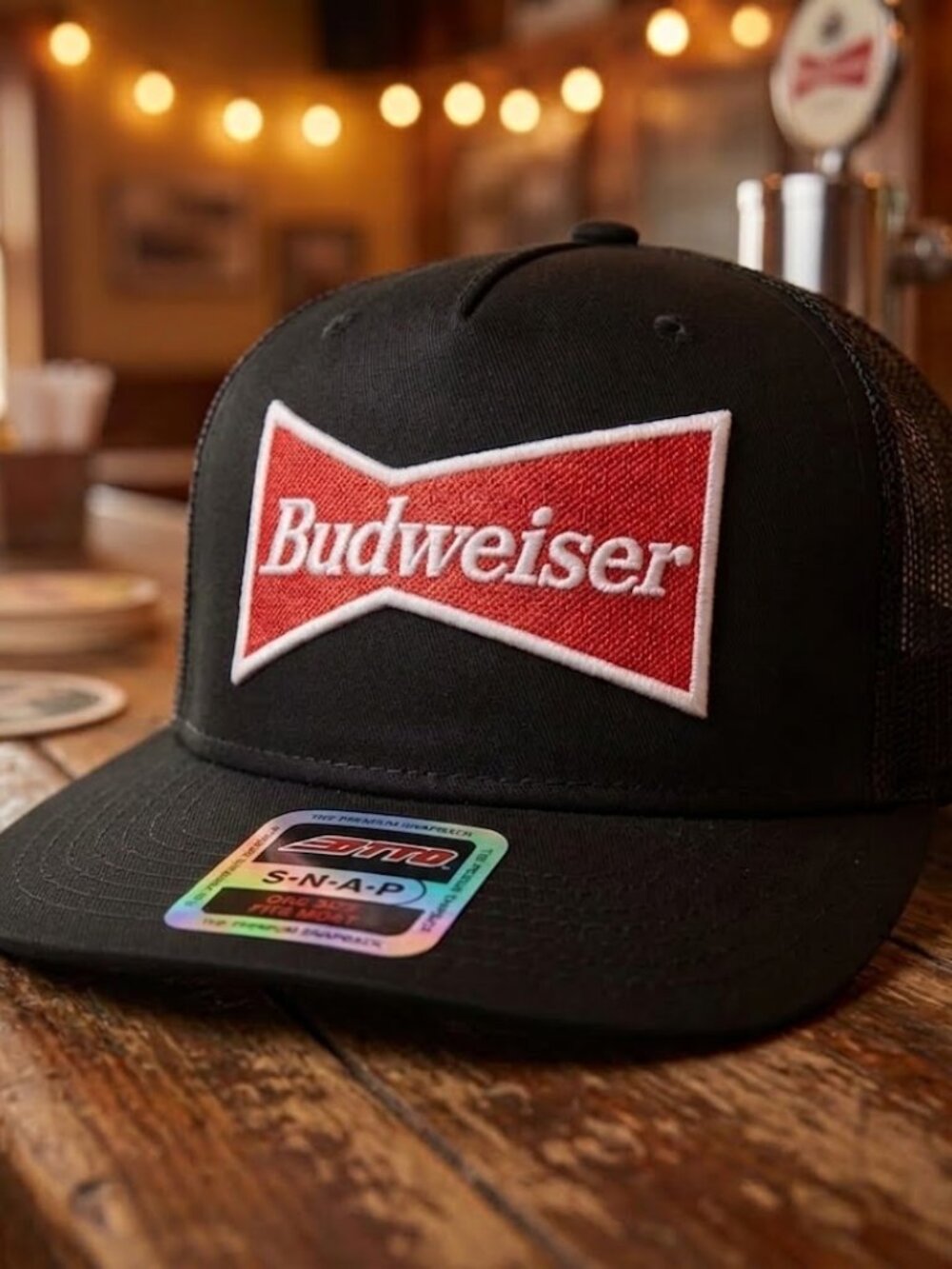 Retro Budweiser Hat Vintage Patch Black OTTO Flat Brim Mesh Snapback Cap USA New